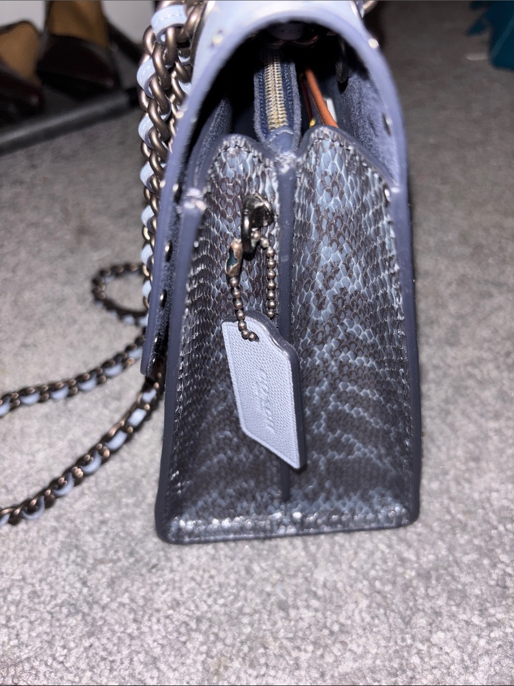 Coach Pebbled Leather Chain Shoulder Bag in Light Blue - Picture 2 of 12